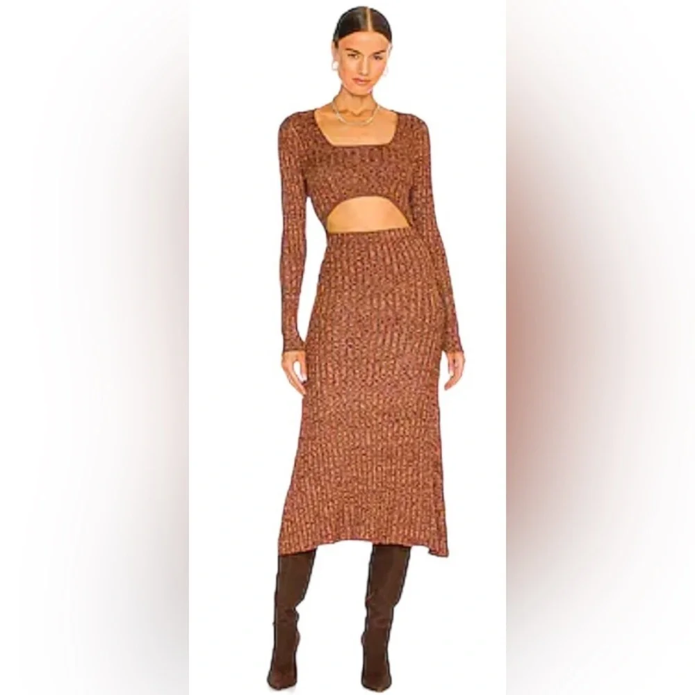 AFRM Skye Cutout Ribbed-Knit Midi Dress in MARLED PORT ROYALE - Picture 3 of 11